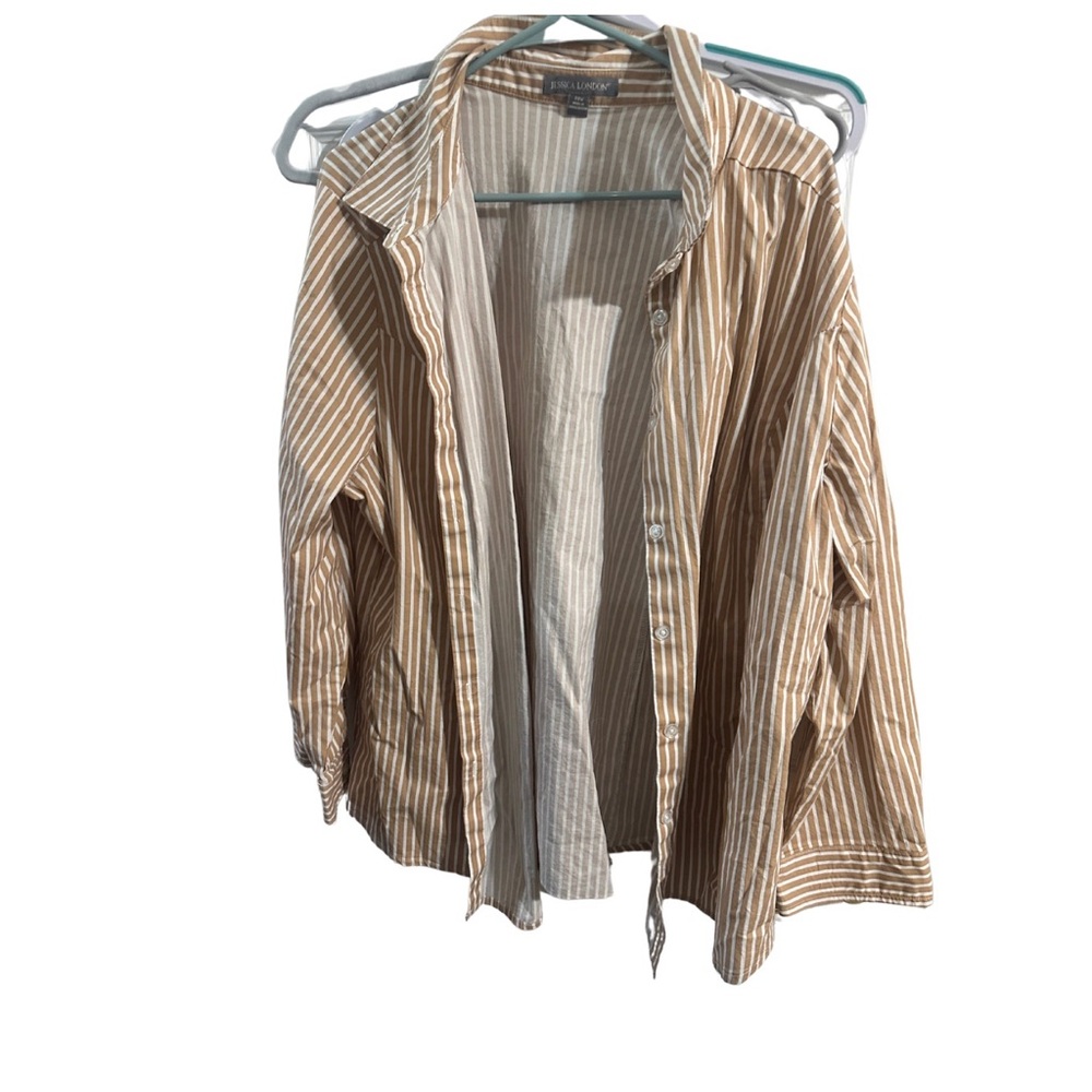 Jessica London Brown and White Boxy Button Down Blouse